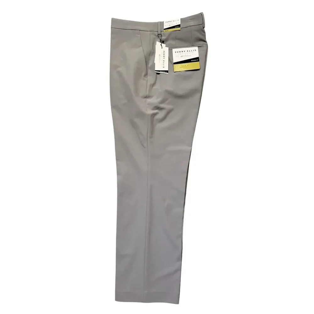 Perry Ellis Portfolio Men's Modern-Fit Stretch Pants Chiseled Stone 36x29 $95